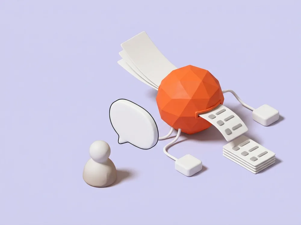 An AI agent reading documents and replying to a person in a chat bubble