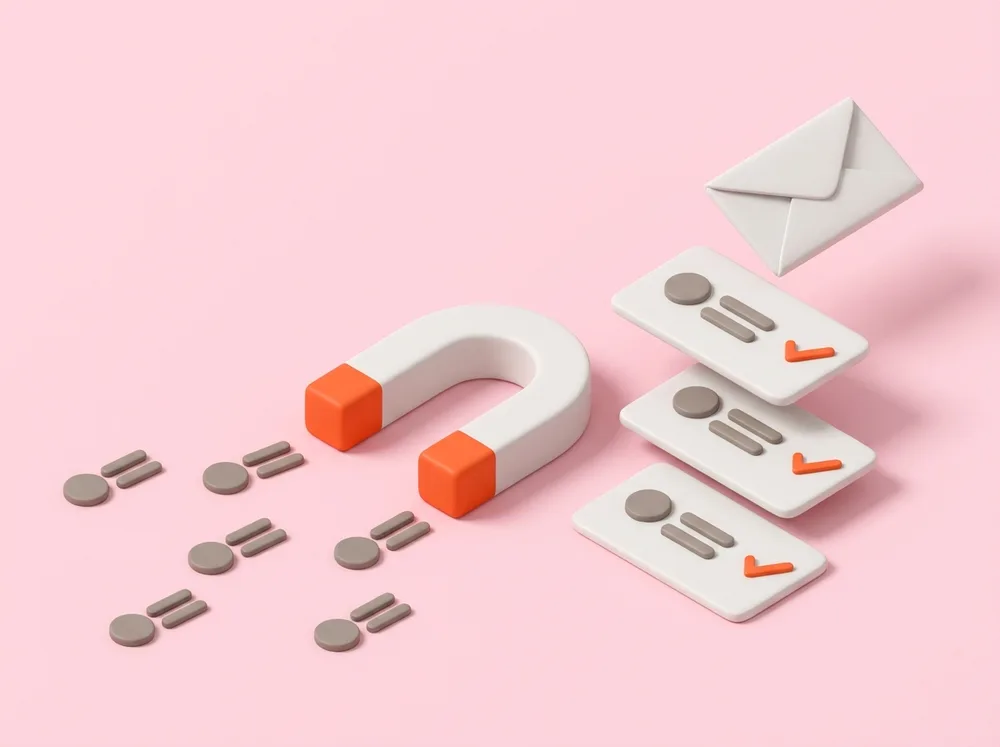 A magnet pulling in verified contact records beside an outbound email